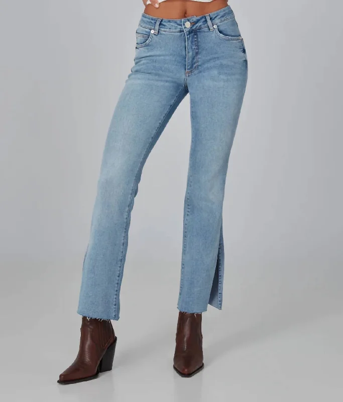 Black leather tight trousers for women with sleek, glossy finish for night out -Billie High Rise Bootcut Jeans In Dusty Sky