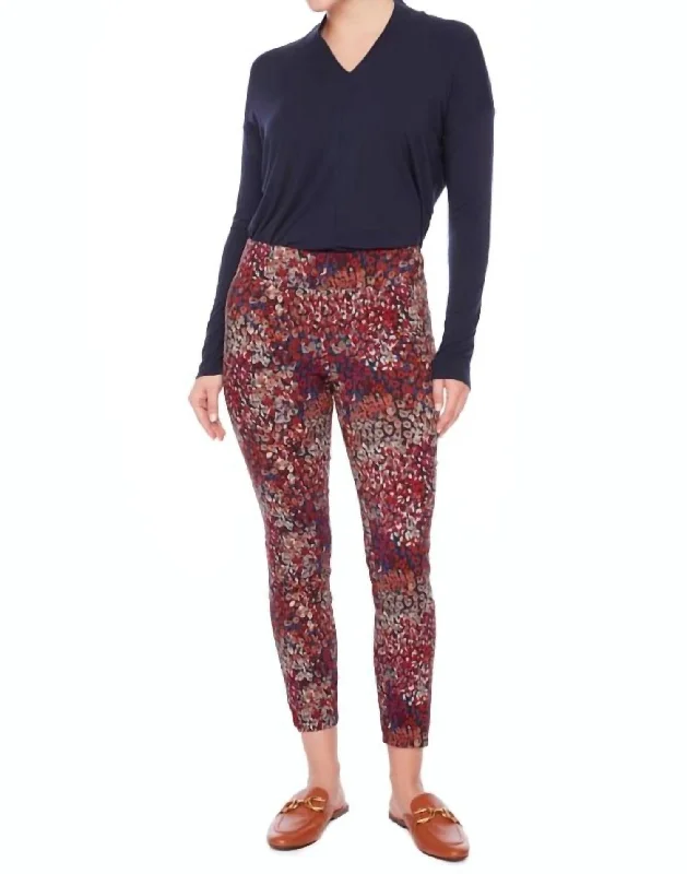 Casual tight trousers for women with comfy waistband and minimalistic style -28" Techno Petal Ankle Pants In Cranberry