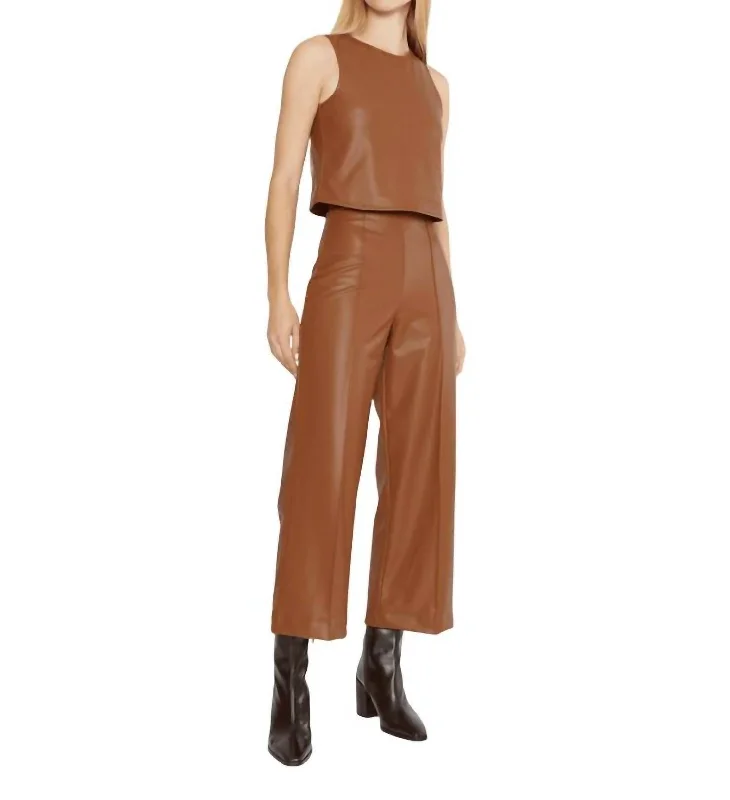 Tight trousers for men with stretch fabric and slim, modern cut -Vegan Leather Straight Leg Pant In Camel