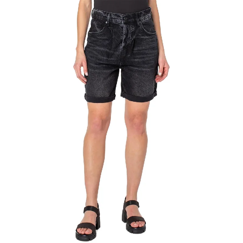 Versatile casual shorts for women with pockets and a flattering cut for summer days-Earnest Sewn Womens Raw Hem Midi Denim Shorts