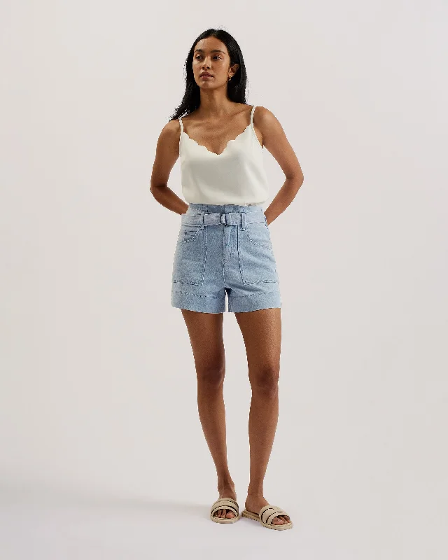 Comfortable sweat shorts for women with cozy fabrics for casual days at home-Anchi High Waisted Denim Shorts With Belt Lt-Wash