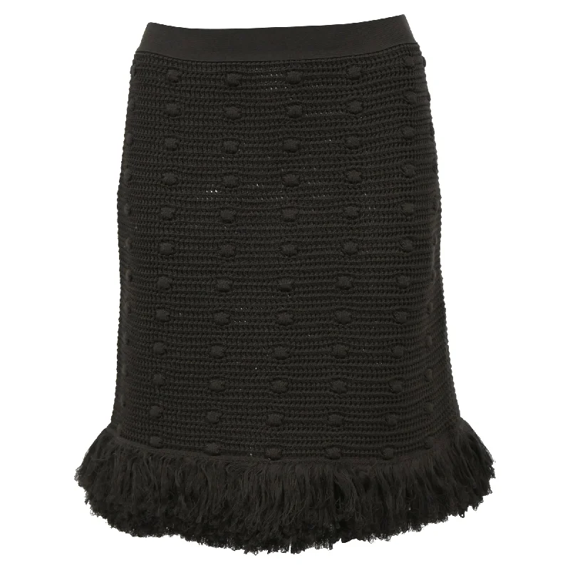 Sundress Dresses for Sunny -Bottega Veneta Mini Knitted Fringed Skirt in Green Cotton