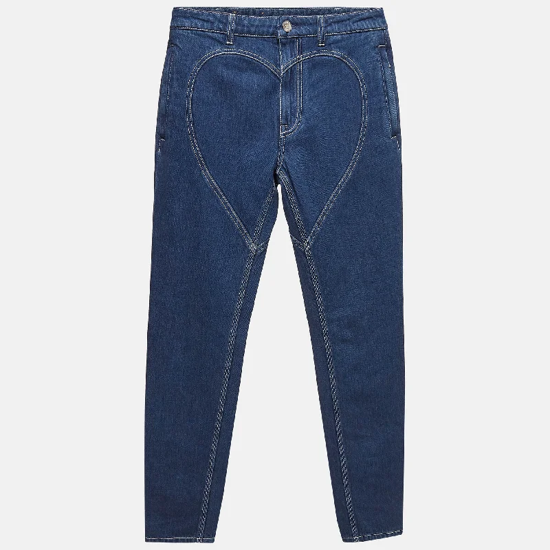 Tight trousers for women with faux leather material for sleek and modern look -Burberry Blue Denim