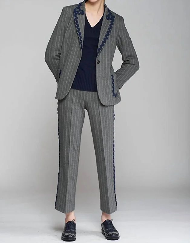 High-waisted tight trousers for women with tapered leg and vintage-inspired design -Carole Pinstripe Pant In Grey