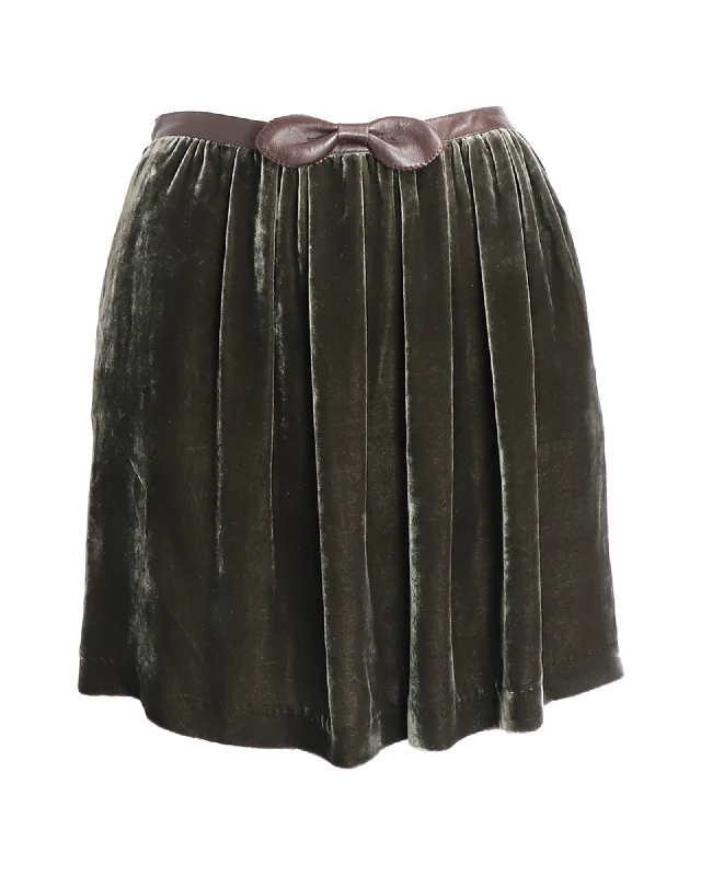 Embroidered Dresses for Detailed -Sandro Paris Velvet Skirt with Bow in Green Viscose