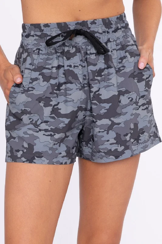 Stylish denim shorts for women with a high-rise fit for a flattering silhouette-Mono B Jagged Camo Active Shorts AP-B0393