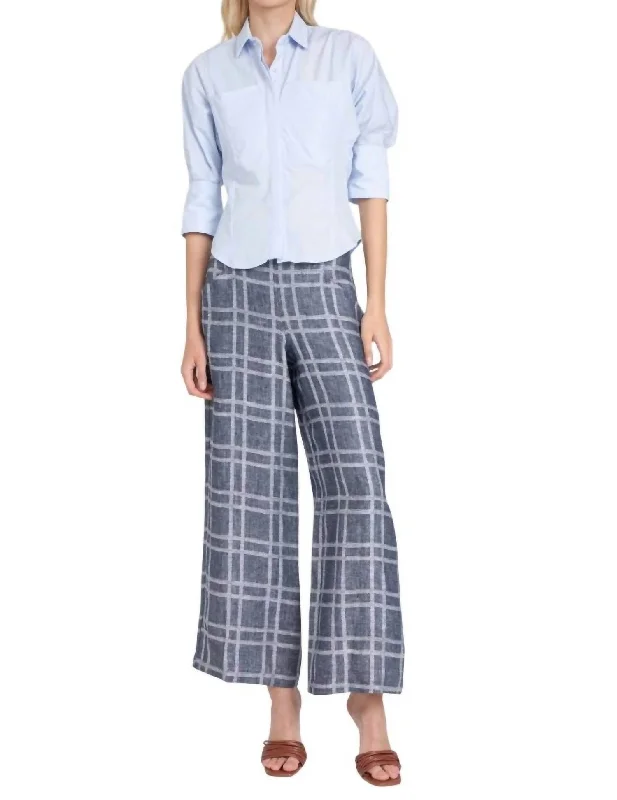 Tapered tight trousers for women with ankle-length fit and minimalist style -Hepburn Pant In Indigo Plaid