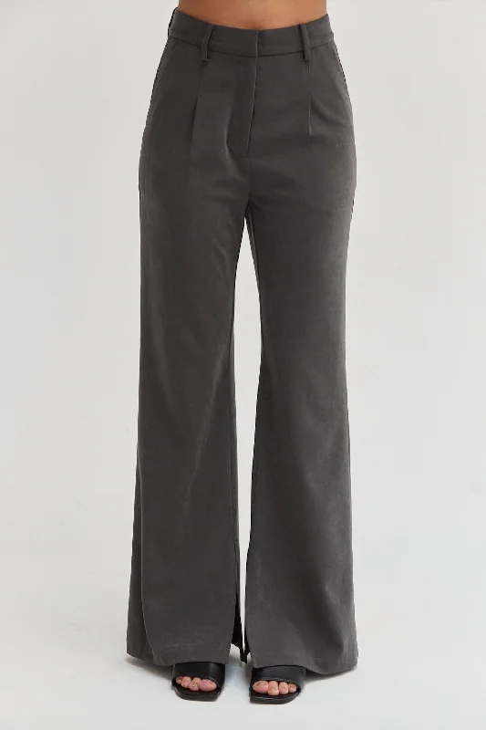 Comfortable tight trousers for women with soft cotton fabric and stretch -Gabrille Brushed Trousers In Charcoal