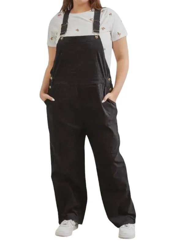 Lightweight tight trousers for women with breathable fabric and easy styling -Velvet Overalls Plus In Black