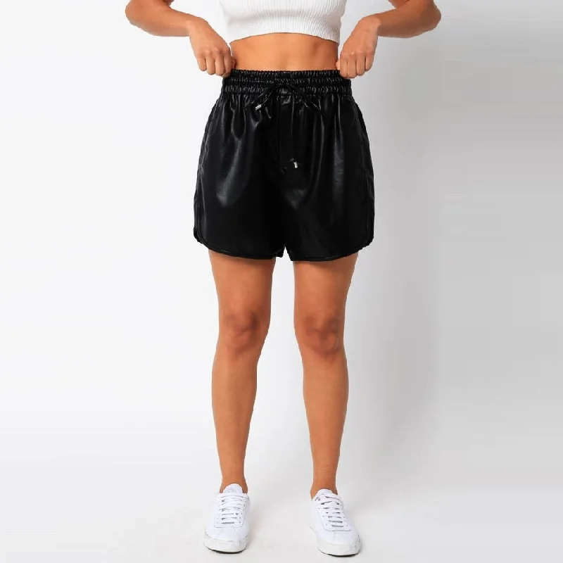 Best summer shorts for women with soft cotton fabric for breathability and comfort-Rocco PU Shorts (Black)