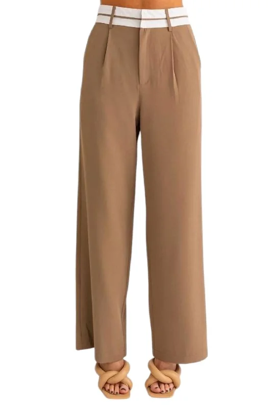 Tailored tight trousers for men with sharp crease and polished look -Andi Detail Pleated Wide Leg Pant In Brown