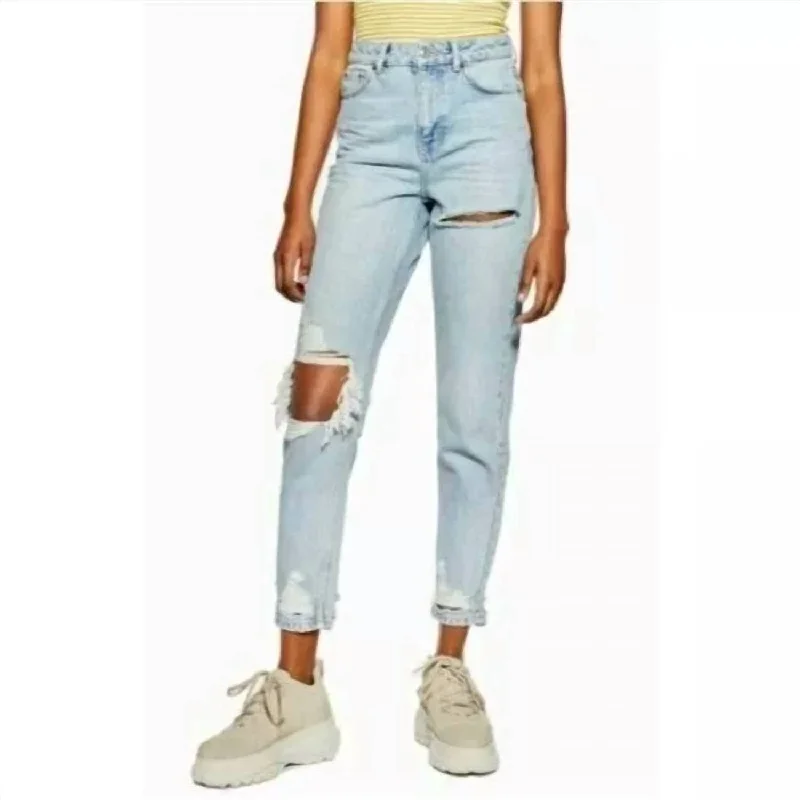 Tapered tight trousers for men with ankle-length finish for contemporary fashion -Willow Bleach High Rise Ankle Ripped Mom Jeans In Blue