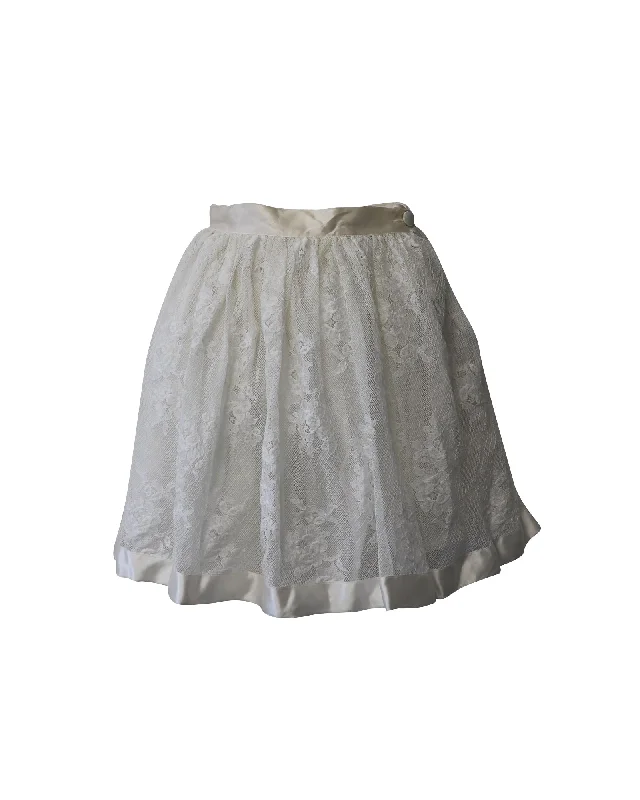 Maximalist Dresses for Bling -Miu Miu Flared Mini Skirt in White Lace Cotton