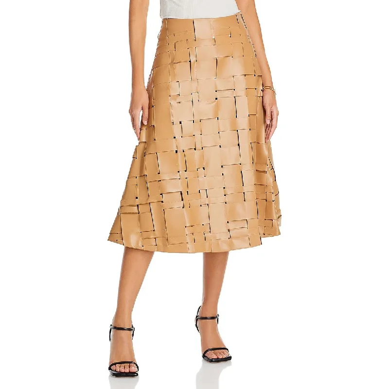 White Dresses for Pure Look -Womens Faux Leather Woven Midi Skirt