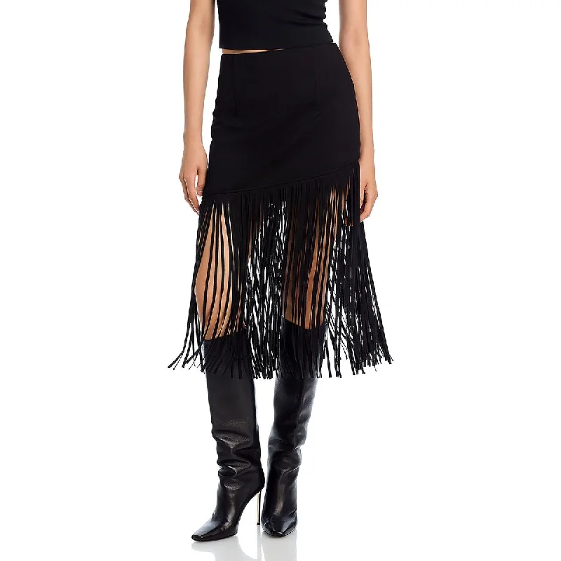 Polyester Dresses for Durable -Womens Below Knee Fringe Midi Skirt