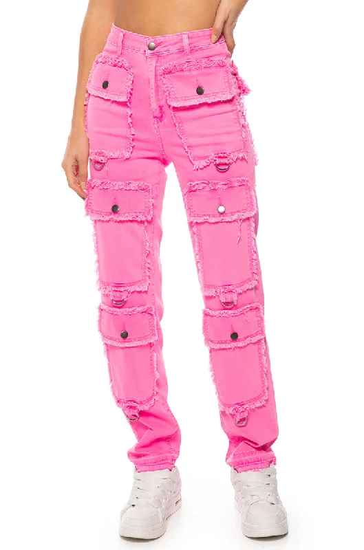 Dance Jeans for Movement -POCKET FULL OF SUNSHINE CARGO JEANS IN HOT PINK