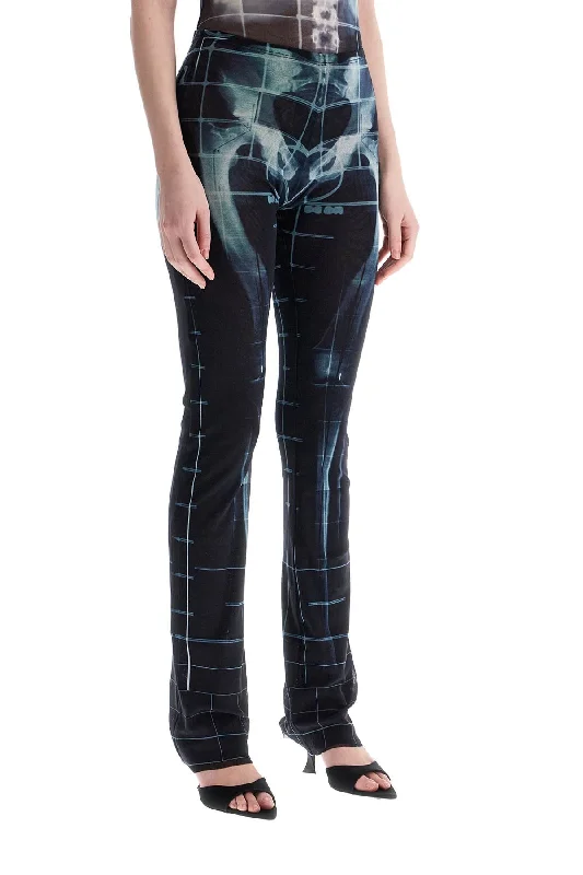 Skinny tight trousers for men with fade-resistant fabric for long-lasting wear -Jean Paul Gaultier Black Polyamide Pants With Skeleton Print