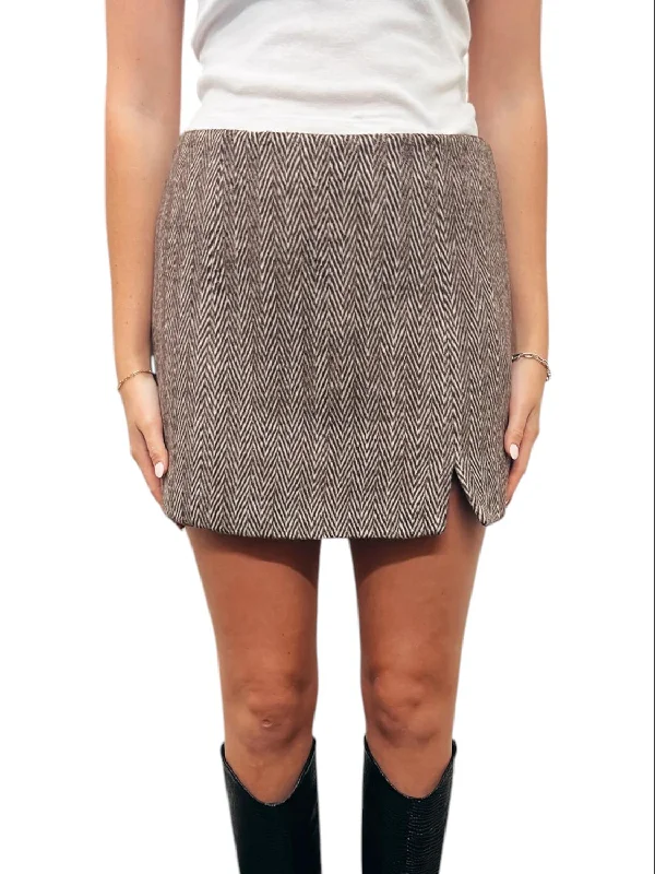 Sleeveless Dresses for Coolness -Herringbone Wool Skirt In Brown