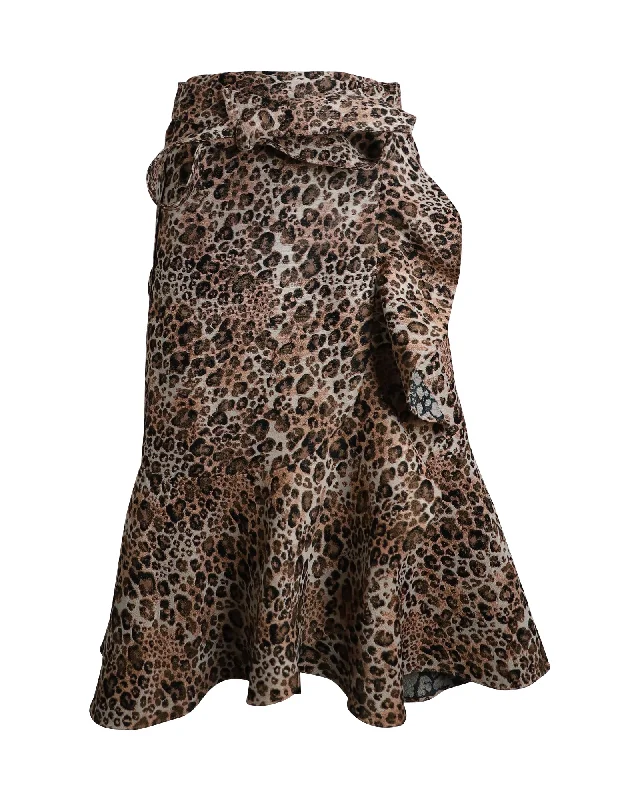 Spandex Dresses for Flexible -Johanna Ortiz Cynical Attitude Ruffled Leopard Skirt in Animal Print Polyester