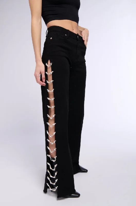 Gym Jeans for Workout -COVERED IN DIAMONDS RELAXED JEANS IN BLACK