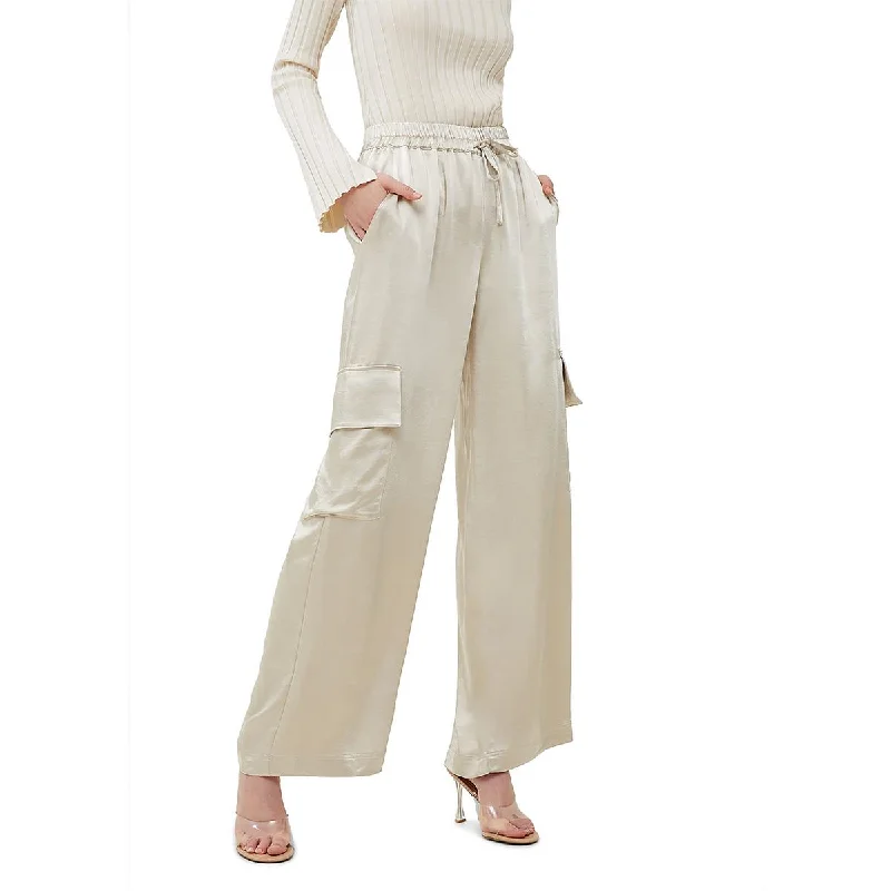 High-rise tight trousers for women with side zippers for easy styling -Chloetta Womens Satin Wide Leg Cargo Pants