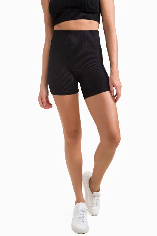 Comfortable and stylish women's shorts for casual outings and beach days-Mono B Ribbed Seamless High-Waisted Shorts APH-A1236