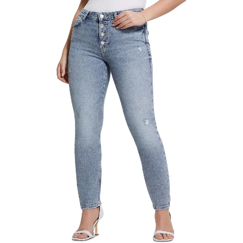 Designer tight trousers for women with unique stitching and high-fashion appeal -Womens Button Casual Skinny Jeans