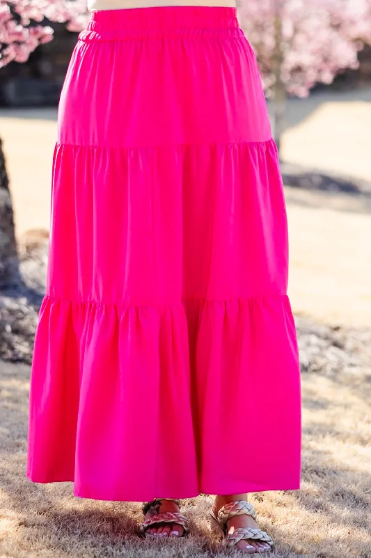 Rhinestone Dresses for Bling -You're Glowing Maxi Skirt, Hot Pink