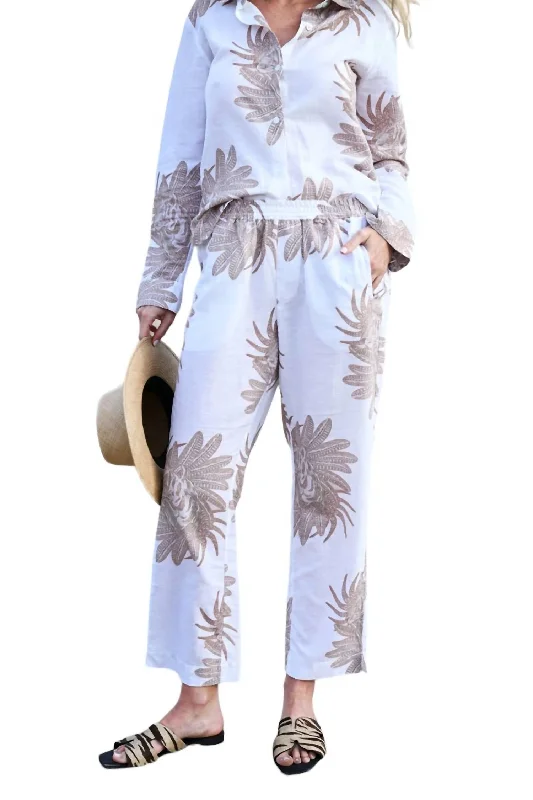 High-waisted tight trousers for women with slimming silhouette and smooth fit -Greek Tiger Pants In White