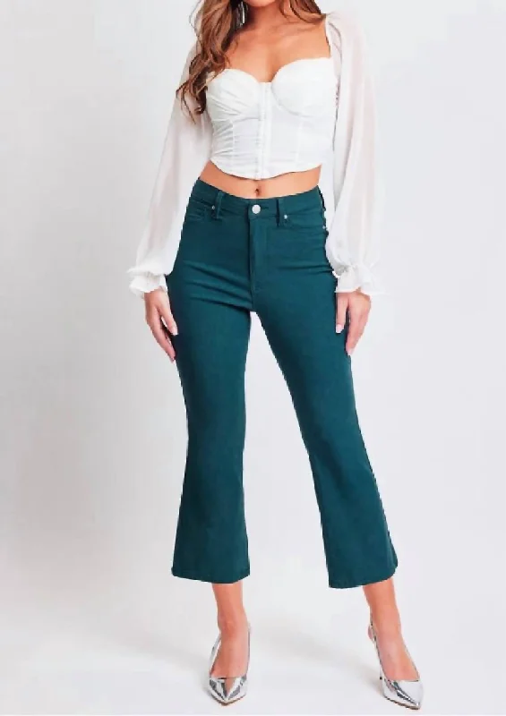 High-rise tight trousers for women with pleated front and classic look -Hyperstretch Flare Crop Pant In Teal