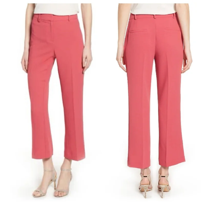 Bold color tight trousers for women with bright hues and daring style choices -Crepe Kick Flare Ankle Coral Poppy Cropped Pants In Orange