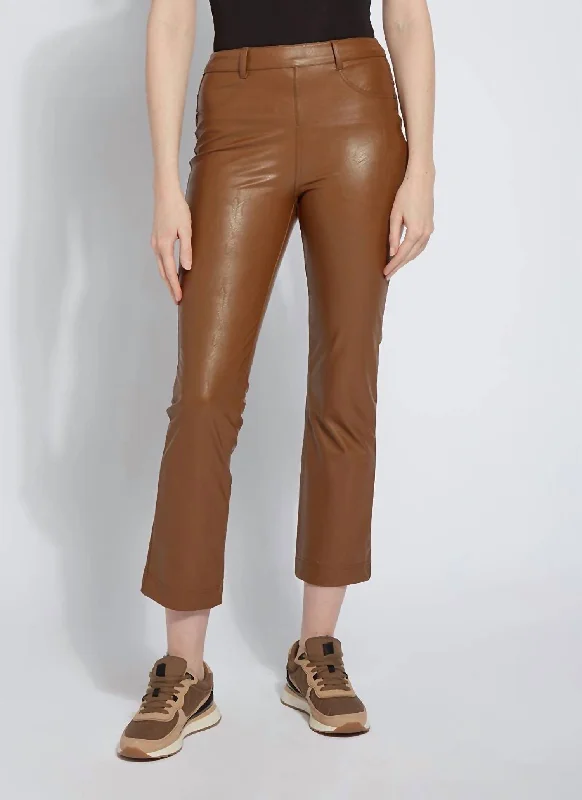 High-waisted tight trousers for women with elastic waistband for added comfort -Earthen Leather Pant In Dark Camel