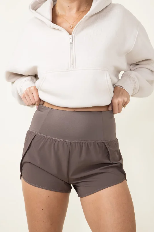 Lightweight linen shorts for women with relaxed fit and breathable materials-Love Tree Woven Brief Lined Shorts for Women in Cocoa | 6736PH-COCOA