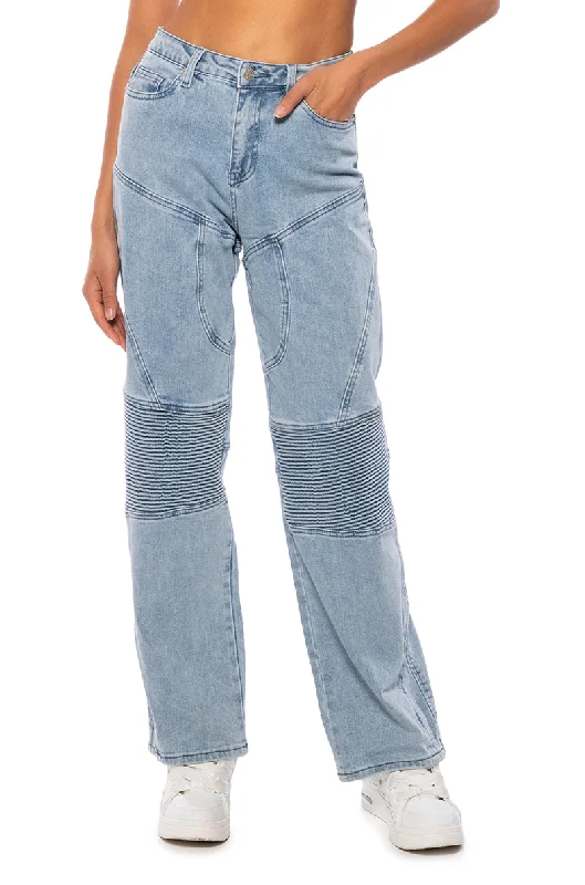 Rolled Shorts Jeans for Style -FIRST IMPRESSIONS STRAIGHT LEG MOTO JEANS