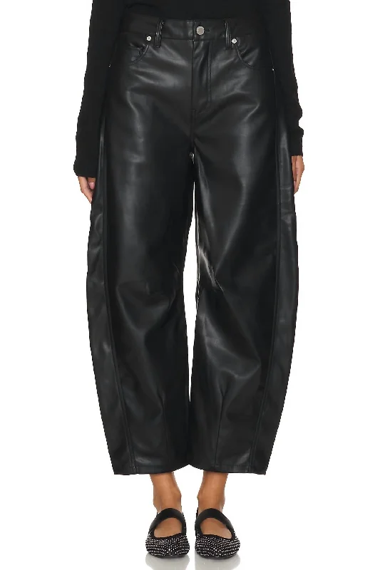 Loose-fit tight trousers for women with high waist and casual, comfortable style -Above And Beyond Barrel Leg Faux Leather Pants In Black