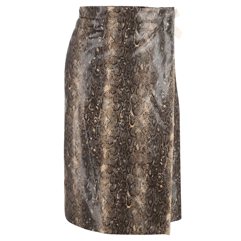 Office Dresses for Business -Ganni Snake-Print Self-Tie Woven Midi Skirt in Animal Print Recycled Polyester