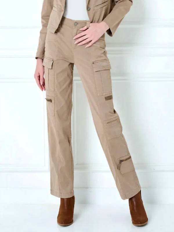 Skinny fit tight trousers for women with minimalistic design for clean look -Wrenley Stretch Twill Lyocell Cargo Pant In Buckwheat