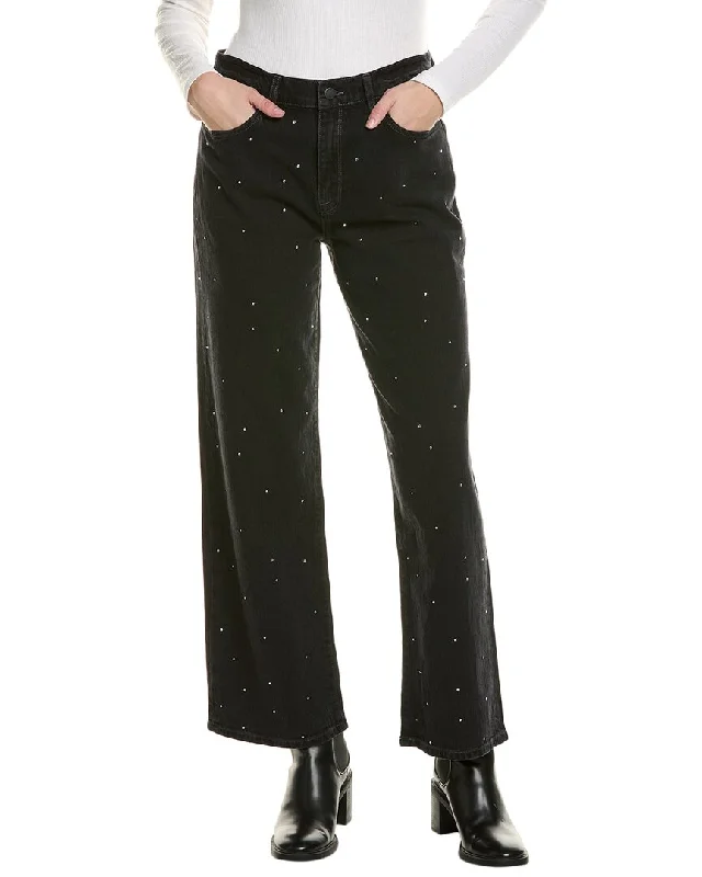 Tight trousers for women with side slits and ankle-length design for chic style -Triarchy Ms. Miley Stardust Loved Black Baggy Jean