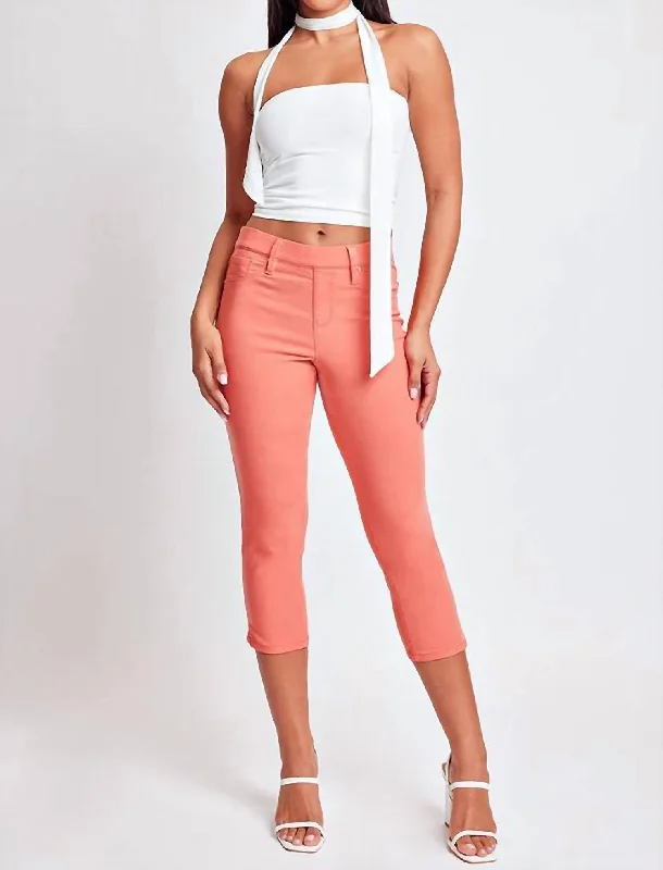 Leather tight trousers for women with edgy design and fashion-forward style -Hyperstretch Capri Jean In Melon