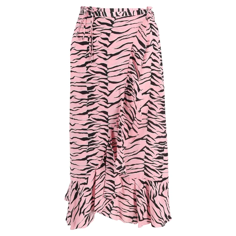 Fashionable Dresses for Style -Rixo Gracie Ruffled Printed Wrap Skirt in Pink Silk