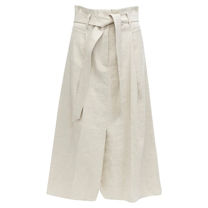 Brown Dresses for Earthy -Brunello Cucinelli cotton linen tie belt A-line midi skirt