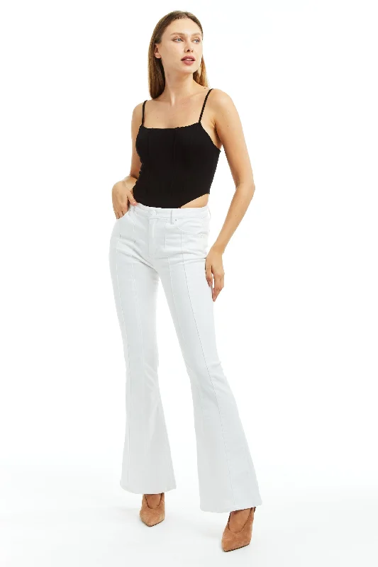 Organic Jeans for Natural -Mid Rise Sexy Flare Front Panel Jean In White