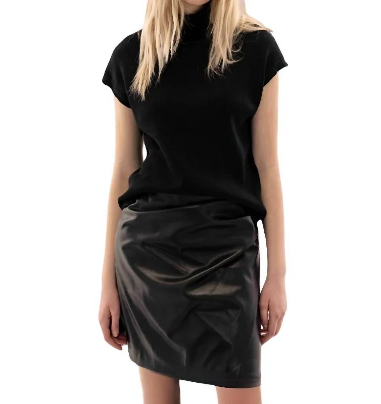 Solid Color Dresses for Simple -Kori Faux Leather Skirt In Black