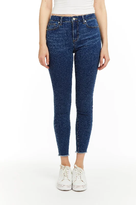 Black Jeans for Formal Look -Diane - Basic Mid Rise Skinny With Fray Hem In Indigo