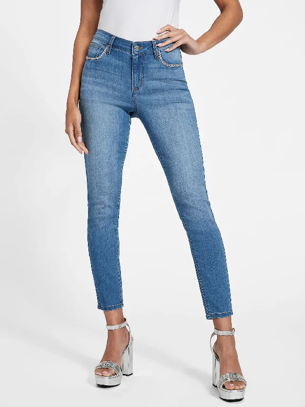 Casual tight trousers for women with comfy waistband and minimalistic style -Larissa Chain-Link Jeans