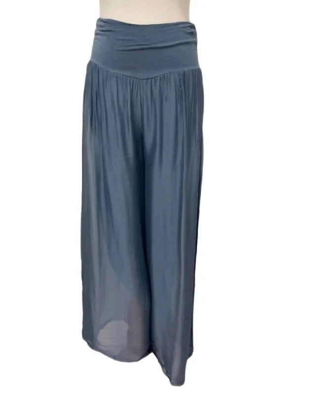 Black leather tight trousers for women with sleek, glossy finish for night out -Sheer Wide Leg Palazzo Pants In Denim