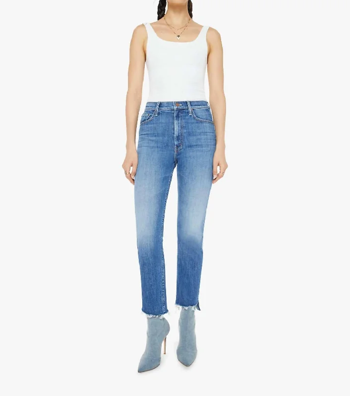 Denim tight trousers for women with skinny fit and timeless blue wash -High Waisted Rider Ankle Step Fray Jean In Loafers And Lassos