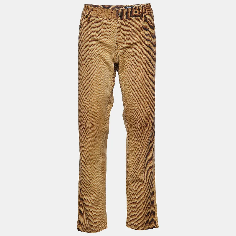 Casual tight trousers for men with drawstring waistband for a relaxed fit -Just Cavalli Beige Animal Print Cotton Straight Fit Jeans