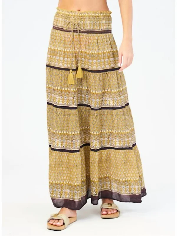 Wedding Dresses for Bridal Look -Mari Print Maxi Skirt In Mustard