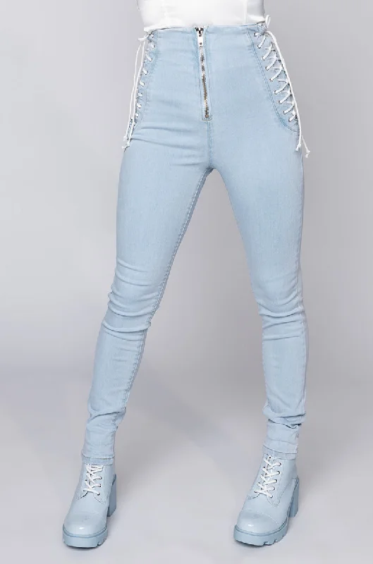 High-end Jeans for Exclusivity -MARGOT LACE SKINNY JEANS LIGHT BLUE DENIM